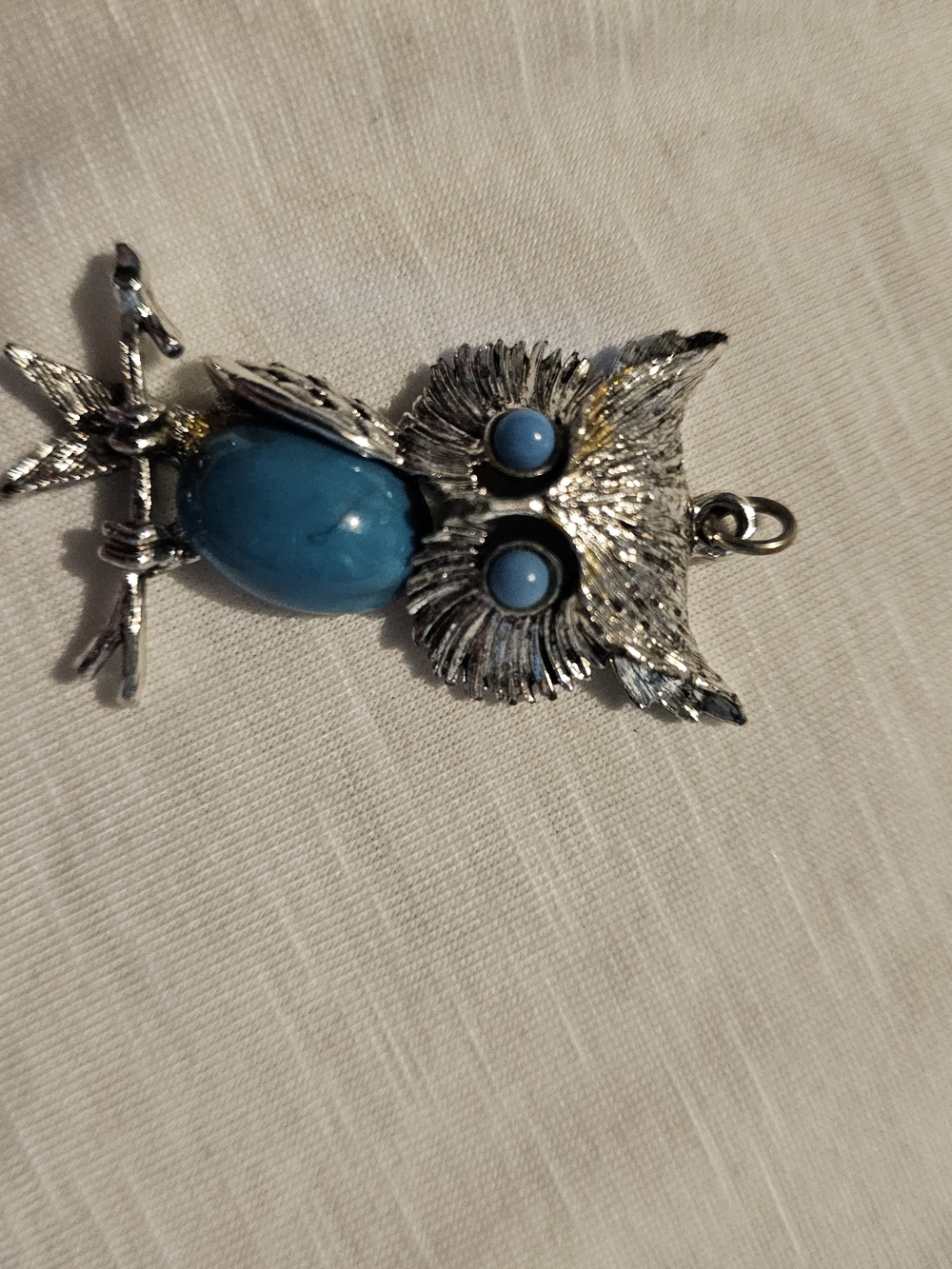 Silver Owl Pendant Necklace with Turquoise Accents